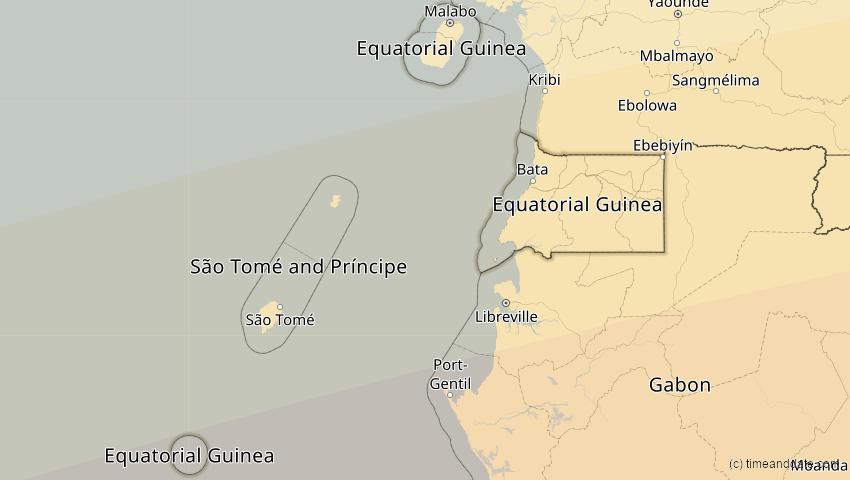 A map of Äquatorialguinea, showing the path of the 26. Feb 2017 Ringförmige Sonnenfinsternis