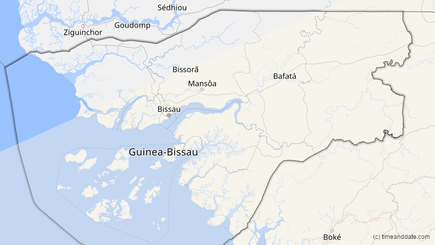 A map of Guinea-Bissau, showing the path of the 26. Feb 2017 Ringförmige Sonnenfinsternis