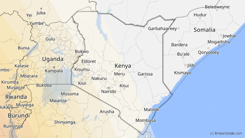 A map of Kenia, showing the path of the 26. Feb 2017 Ringförmige Sonnenfinsternis