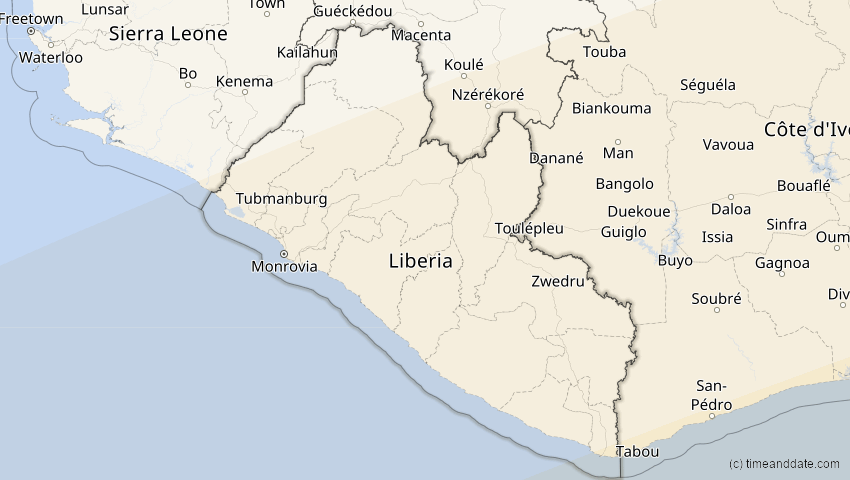 A map of Liberia, showing the path of the 26. Feb 2017 Ringförmige Sonnenfinsternis
