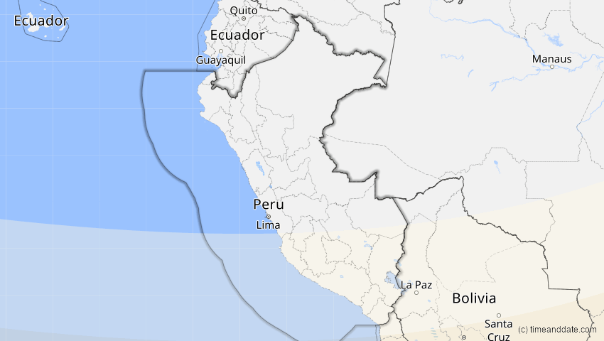 A map of Peru, showing the path of the 26. Feb 2017 Ringförmige Sonnenfinsternis