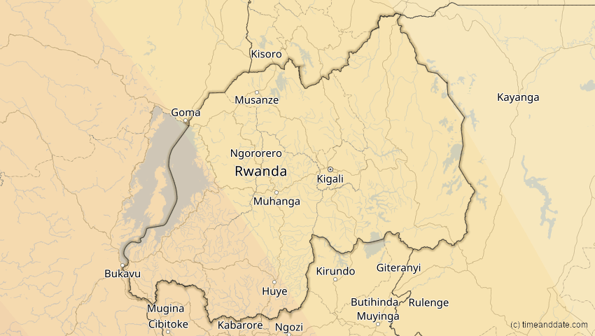 A map of Ruanda, showing the path of the 26. Feb 2017 Ringförmige Sonnenfinsternis