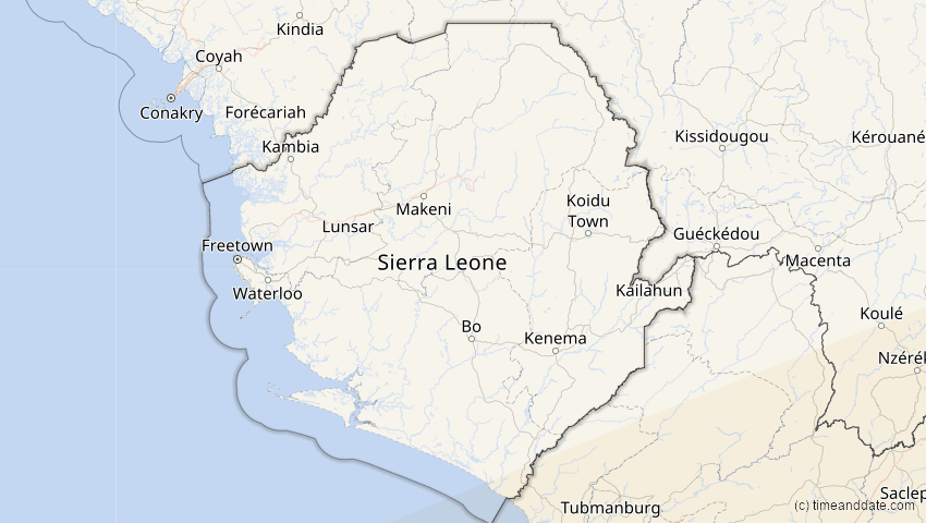 A map of Sierra Leone, showing the path of the 26. Feb 2017 Ringförmige Sonnenfinsternis