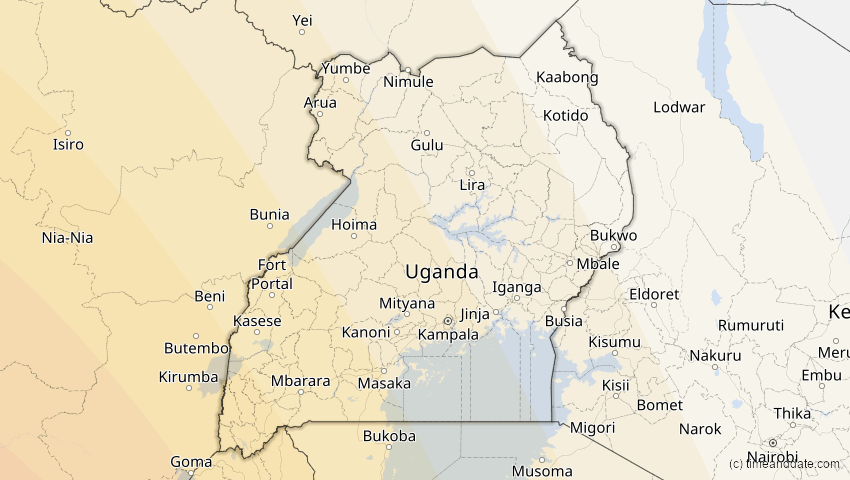 A map of Uganda, showing the path of the 26. Feb 2017 Ringförmige Sonnenfinsternis