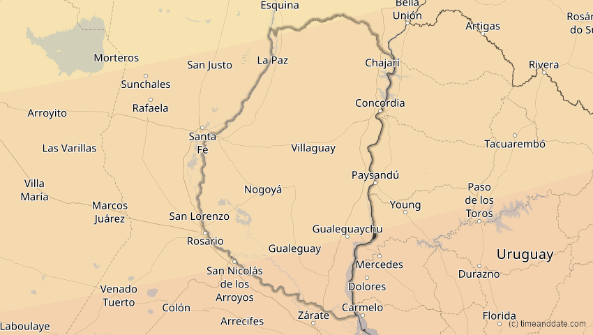 A map of Entre Ríos, Argentinien, showing the path of the 26. Feb 2017 Ringförmige Sonnenfinsternis