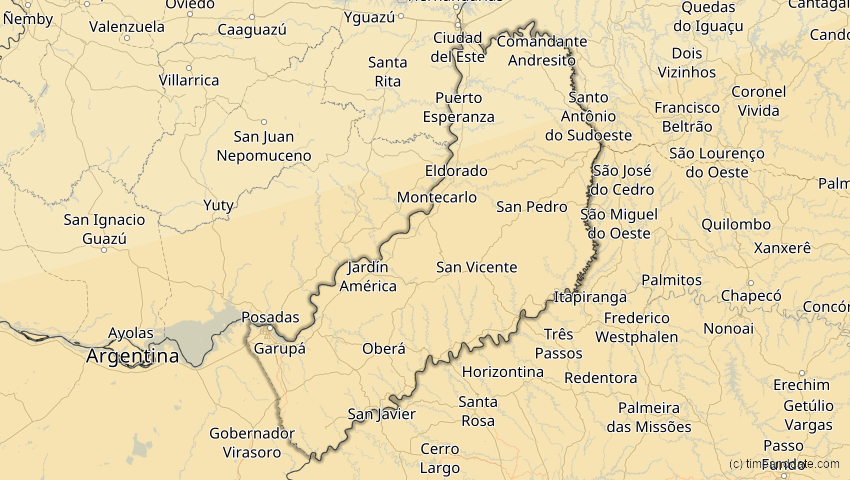 A map of Misiones, Argentinien, showing the path of the 26. Feb 2017 Ringförmige Sonnenfinsternis