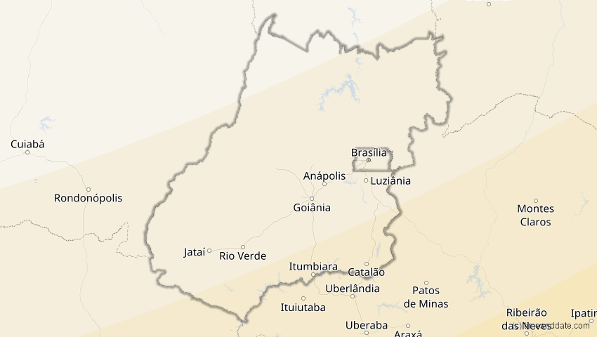 A map of Goiás, Brasilien, showing the path of the 26. Feb 2017 Ringförmige Sonnenfinsternis
