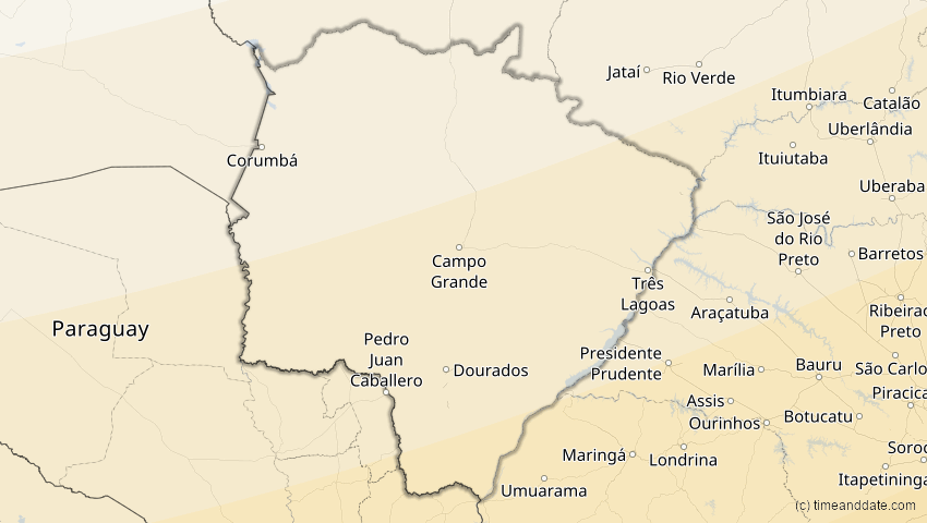 A map of Mato Grosso do Sul, Brasilien, showing the path of the 26. Feb 2017 Ringförmige Sonnenfinsternis