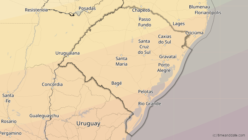 A map of Rio Grande do Sul, Brasilien, showing the path of the 26. Feb 2017 Ringförmige Sonnenfinsternis