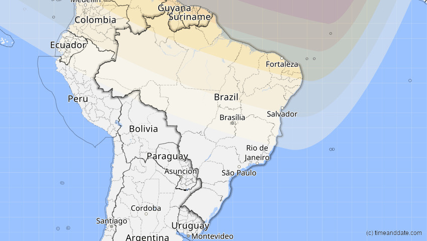 A map of Brasilien, showing the path of the 21. Aug 2017 Totale Sonnenfinsternis
