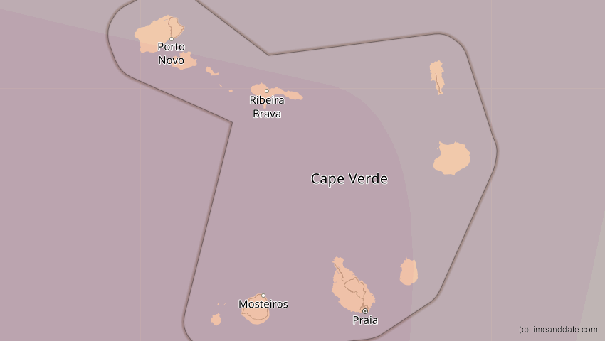 A map of Cabo Verde, showing the path of the 21. Aug 2017 Totale Sonnenfinsternis