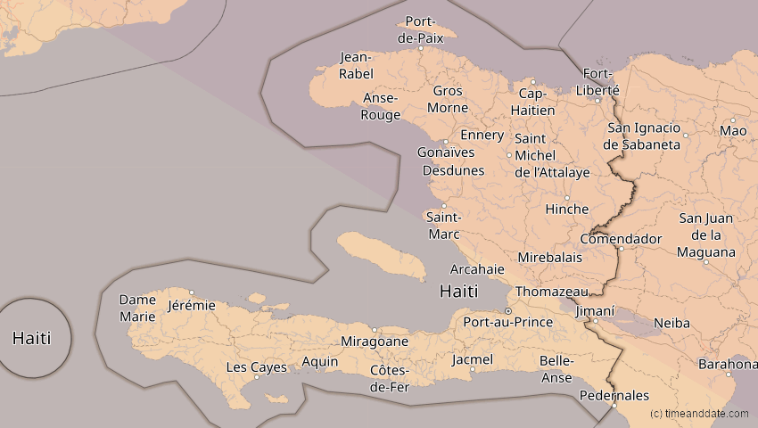 A map of Haiti, showing the path of the 21. Aug 2017 Totale Sonnenfinsternis