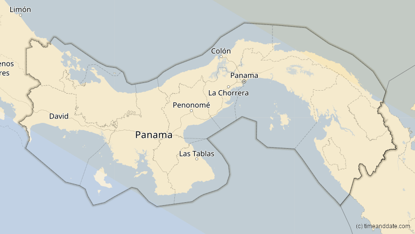 A map of Panama, showing the path of the 21. Aug 2017 Totale Sonnenfinsternis