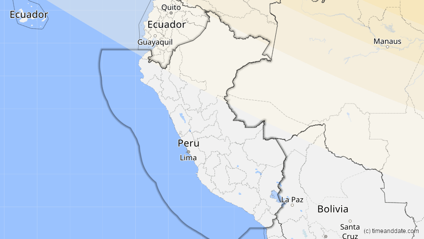 A map of Peru, showing the path of the 21. Aug 2017 Totale Sonnenfinsternis
