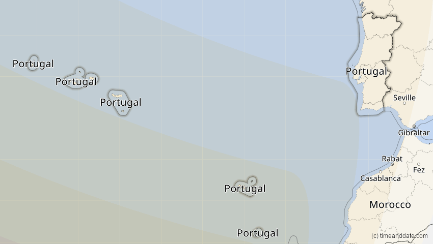 A map of Portugal, showing the path of the 21. Aug 2017 Totale Sonnenfinsternis