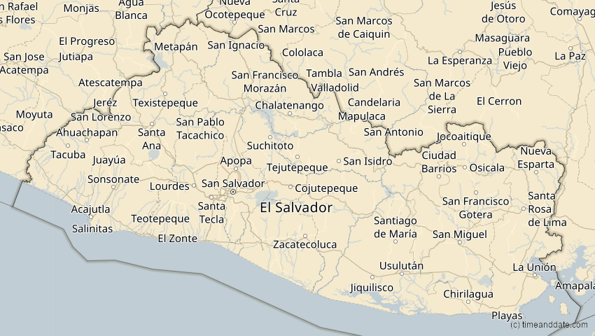 A map of El Salvador, showing the path of the 21. Aug 2017 Totale Sonnenfinsternis