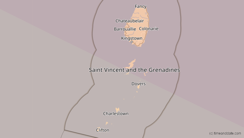 A map of St. Vincent und die Grenadinen, showing the path of the 21. Aug 2017 Totale Sonnenfinsternis