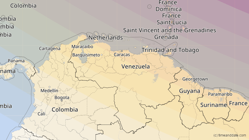 A map of Venezuela, showing the path of the 21. Aug 2017 Totale Sonnenfinsternis