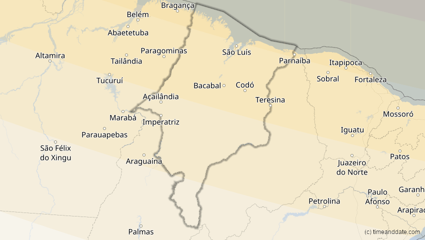 A map of Maranhão, Brasilien, showing the path of the 21. Aug 2017 Totale Sonnenfinsternis
