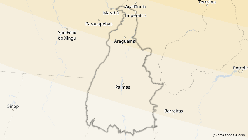 A map of Tocantins, Brasilien, showing the path of the 21. Aug 2017 Totale Sonnenfinsternis