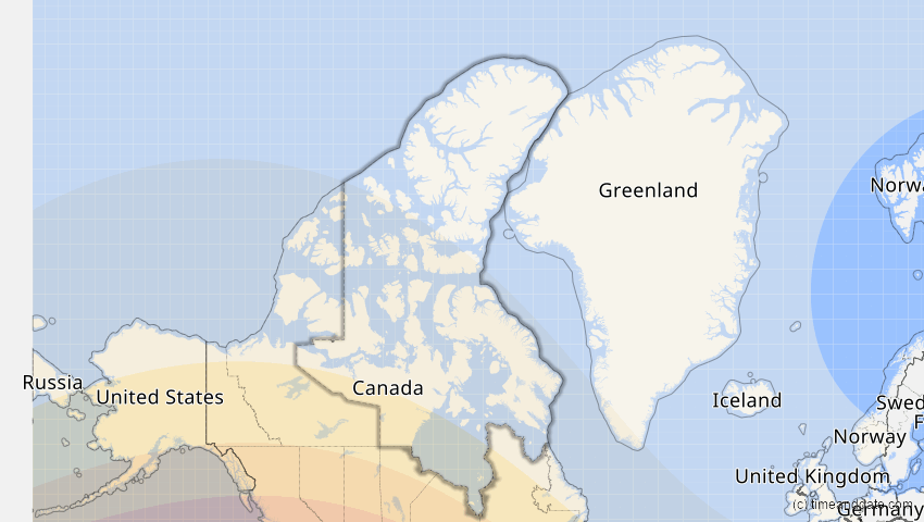 A map of Nunavut, Kanada, showing the path of the 21. Aug 2017 Totale Sonnenfinsternis
