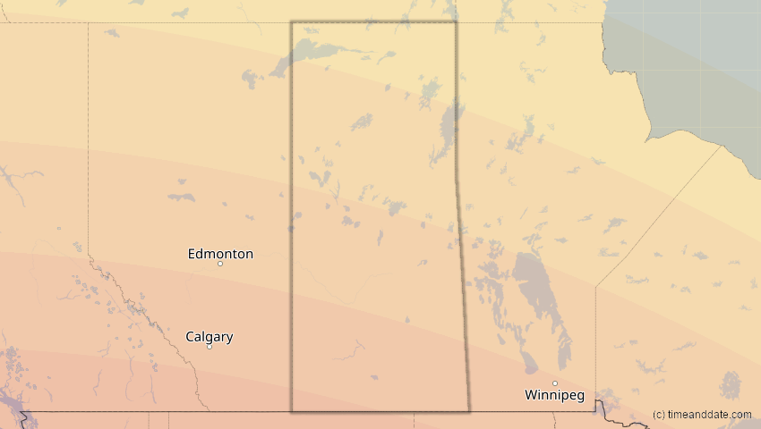 A map of Saskatchewan, Kanada, showing the path of the 21. Aug 2017 Totale Sonnenfinsternis