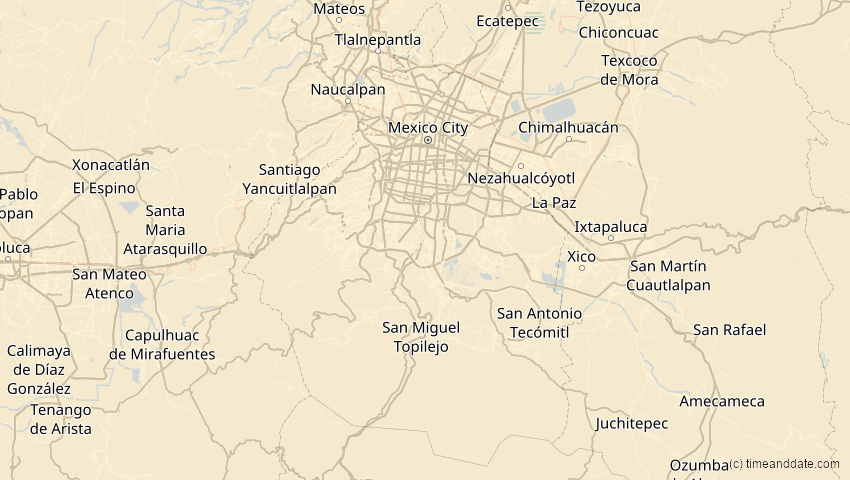 A map of Ciudad de México, Mexiko, showing the path of the 21. Aug 2017 Totale Sonnenfinsternis