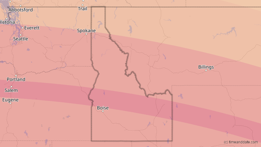 A map of Idaho, USA, showing the path of the 21. Aug 2017 Totale Sonnenfinsternis