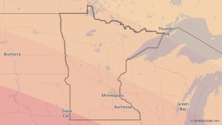A map of Minnesota, USA, showing the path of the 21. Aug 2017 Totale Sonnenfinsternis
