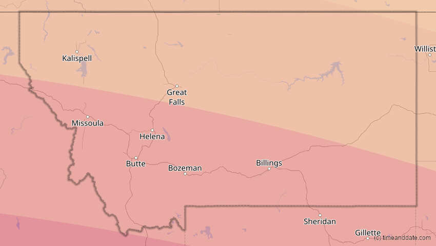 A map of Montana, USA, showing the path of the 21. Aug 2017 Totale Sonnenfinsternis