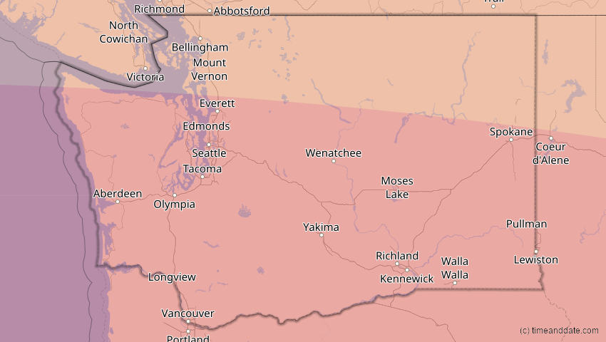 A map of Washington, USA, showing the path of the 21. Aug 2017 Totale Sonnenfinsternis