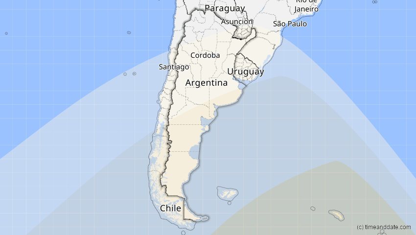 A map of Argentinien, showing the path of the 15. Feb 2018 Partielle Sonnenfinsternis