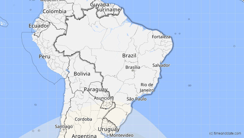 A map of Brasilien, showing the path of the 15. Feb 2018 Partielle Sonnenfinsternis