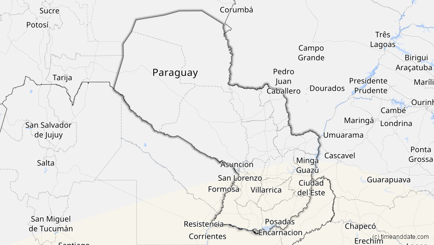 A map of Paraguay, showing the path of the 15. Feb 2018 Partielle Sonnenfinsternis
