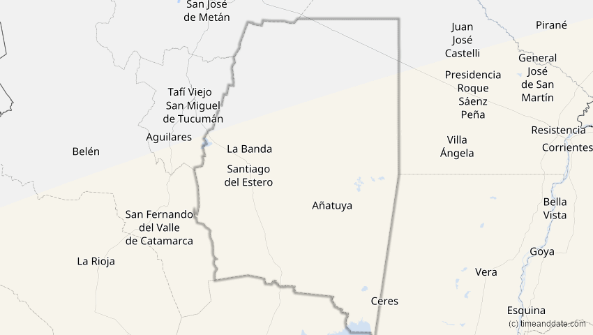A map of Santiago del Estero, Argentinien, showing the path of the 15. Feb 2018 Partielle Sonnenfinsternis