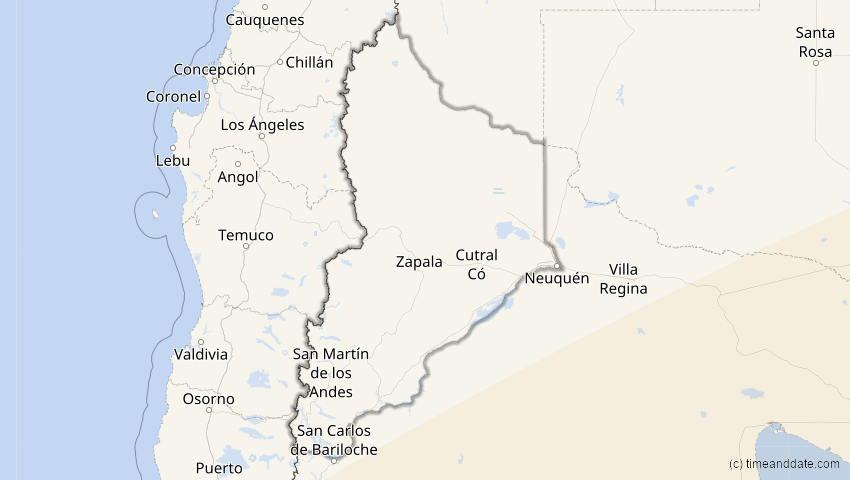 A map of Neuquén, Argentinien, showing the path of the 15. Feb 2018 Partielle Sonnenfinsternis
