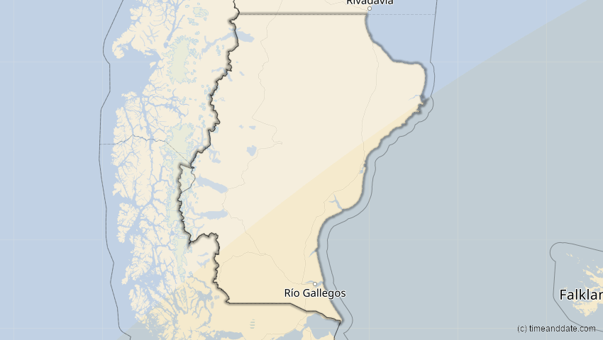 A map of Santa Cruz, Argentinien, showing the path of the 15. Feb 2018 Partielle Sonnenfinsternis