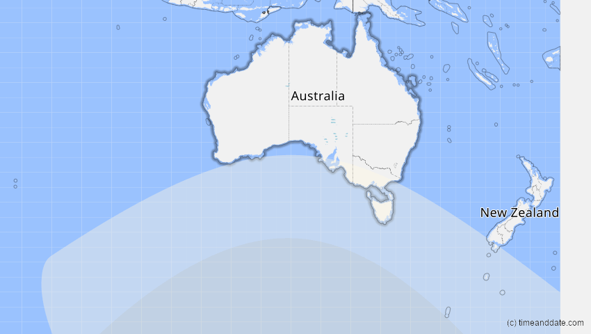 A map of Australien, showing the path of the 13. Jul 2018 Partielle Sonnenfinsternis