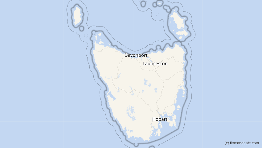 A map of Tasmanien, Australien, showing the path of the 13. Jul 2018 Partielle Sonnenfinsternis