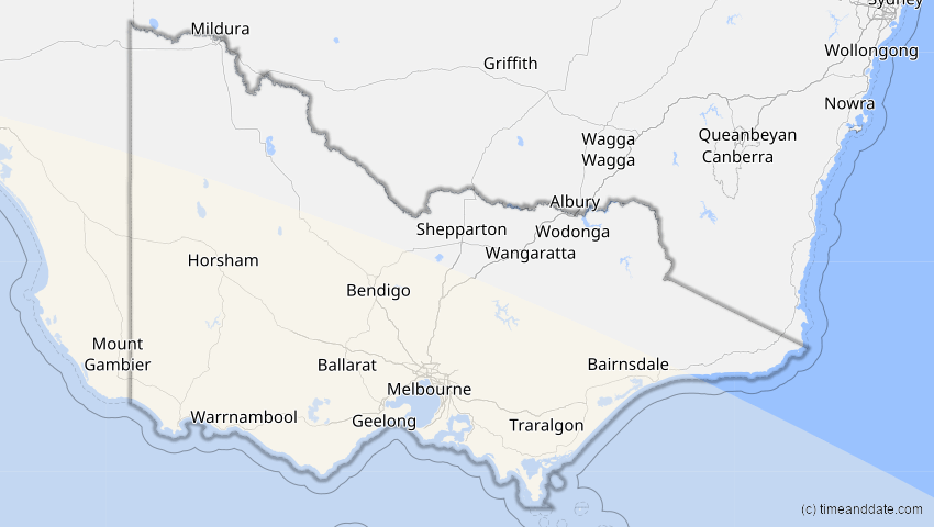 A map of Victoria, Australien, showing the path of the 13. Jul 2018 Partielle Sonnenfinsternis