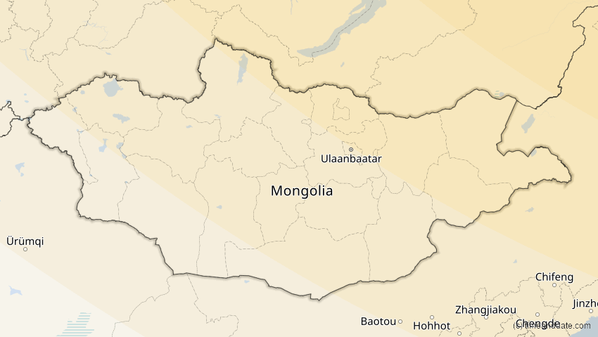 A map of Mongolei, showing the path of the 11. Aug 2018 Partielle Sonnenfinsternis