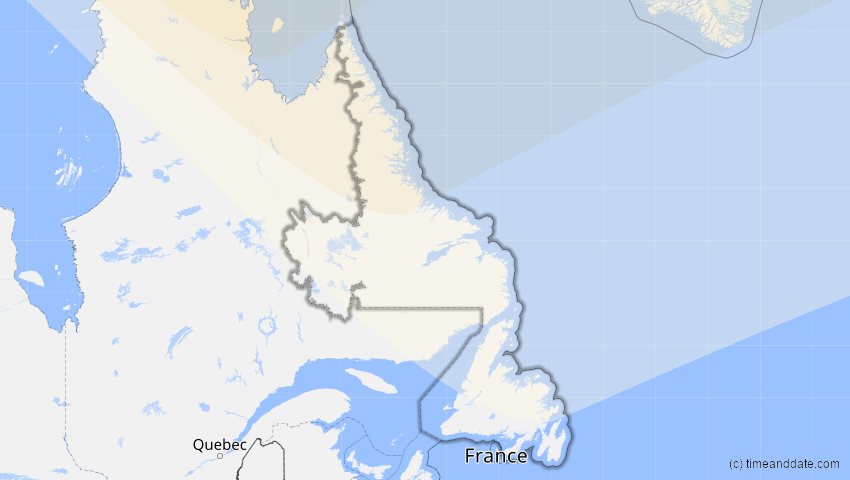A map of Neufundland und Labrador, Kanada, showing the path of the 11. Aug 2018 Partielle Sonnenfinsternis