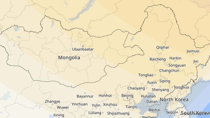 A map of Innere Mongolei, China, showing the path of the 11. Aug 2018 Partielle Sonnenfinsternis