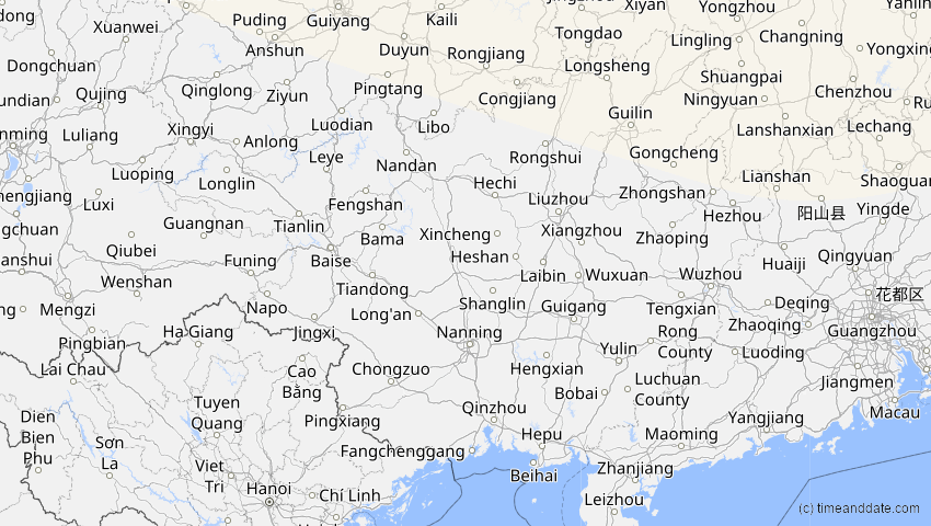A map of Guangxi, China, showing the path of the 11. Aug 2018 Partielle Sonnenfinsternis