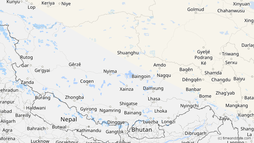 A map of Tibet, China, showing the path of the 11. Aug 2018 Partielle Sonnenfinsternis