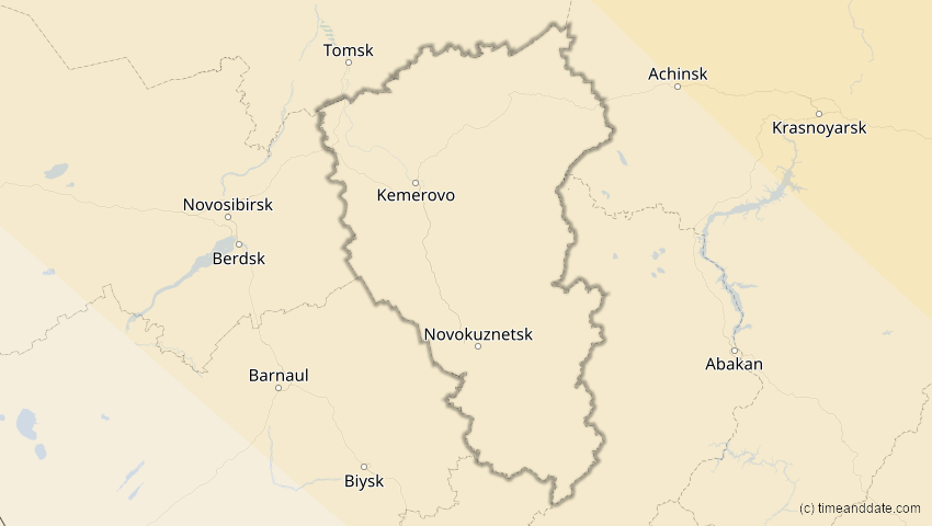 A map of Kemerowo, Russland, showing the path of the 11. Aug 2018 Partielle Sonnenfinsternis