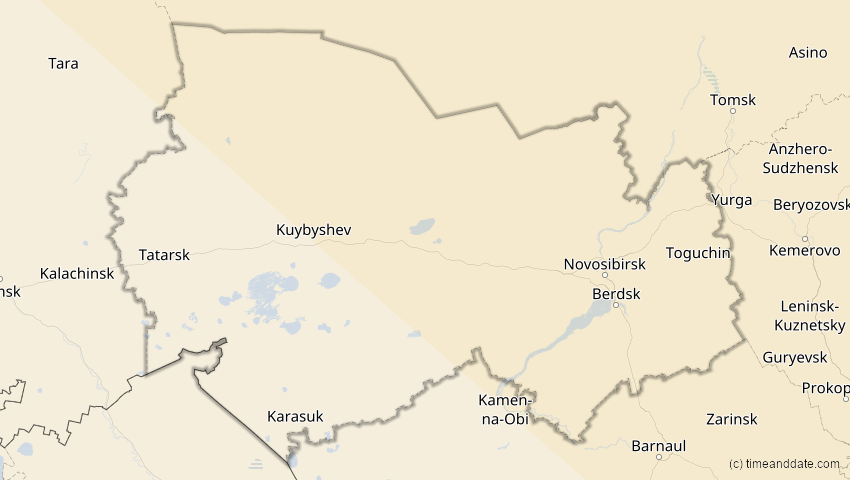 A map of Nowosibirsk, Russland, showing the path of the 11. Aug 2018 Partielle Sonnenfinsternis