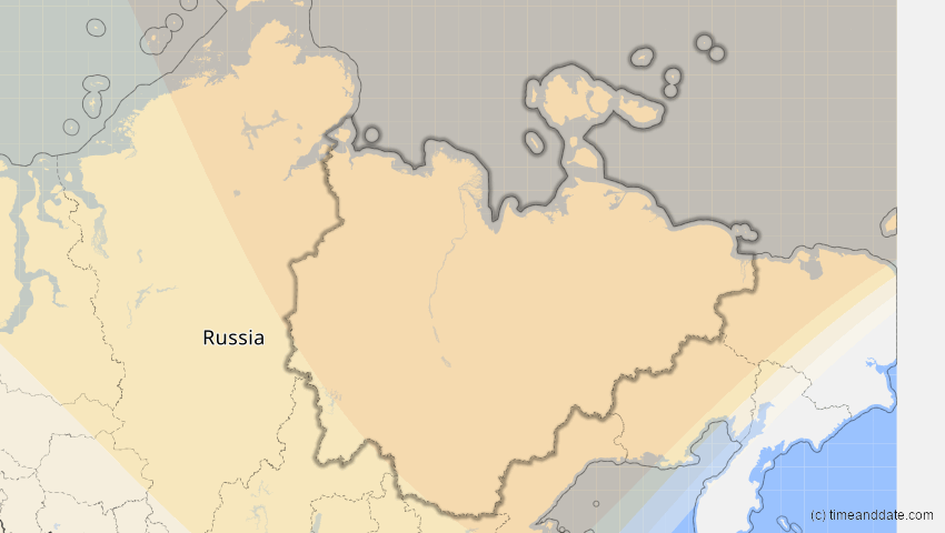 A map of Sacha (Jakutien), Russland, showing the path of the 11. Aug 2018 Partielle Sonnenfinsternis