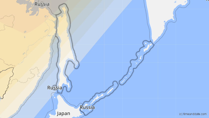 A map of Sachalin, Russland, showing the path of the 11. Aug 2018 Partielle Sonnenfinsternis