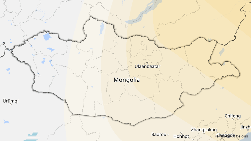 A map of Mongolei, showing the path of the 6. Jan 2019 Partielle Sonnenfinsternis